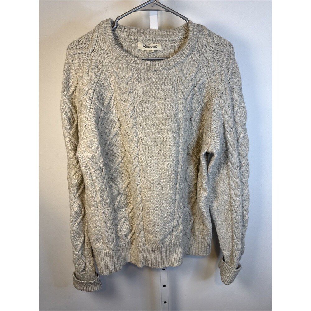 MADEWELL Men’s Lg Donegal Cableknit Fisherman Sweater Merino Wool Nylon Alpaca
